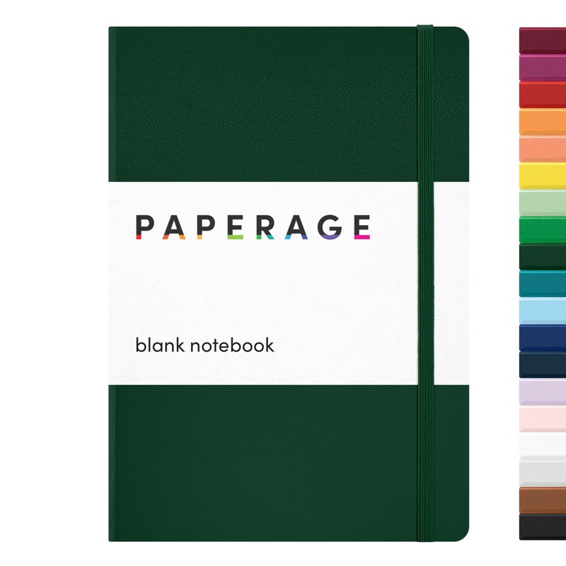 PAPERAGE Blank Journal Notebook, (Dark Green), 160 Pages, Medium 5.6 in x 8 in - 100 GSM Thick Paper â€“ Hardcover Journaling Notebook for Work, School, Note Taking or Sketching - Image 1