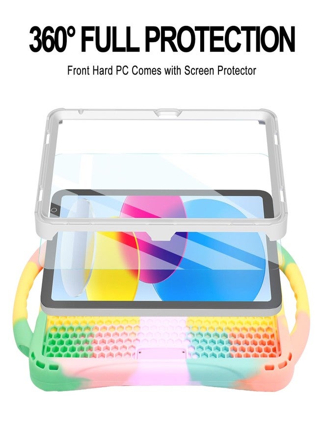 TOPESCT Kids Case for 10.9" iPad 10th Gen - Made of Kid-Friendly Silicone, with Built-in Screen Protector, Shockproof Handle Stand Case for iPad 10th Generation 10.9 inch 2022 (Rainbow) - Image 2