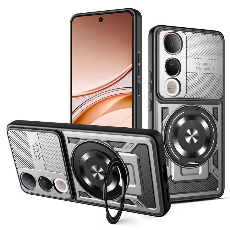 HuHa Case Cover For vivo V50 Lite 5G Armor Rotating Holder MagSafe Phone Case(Grey) - Image 1