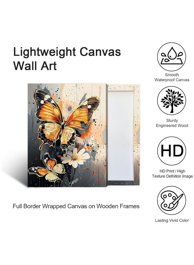 Set Of 3 Framed Canvas Wall Arts Stretched Over Wooden Frame Paintings 30x40 cm Colourful erflies Canvas Wall Art Prints Framed Pictures Vintage Abstract Beige Flower Grey Ink Painting on Canvas Liv  - Image 4