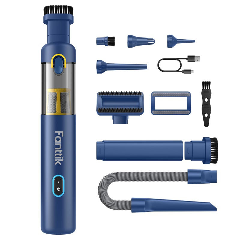 Fanttik Slim V8 APEX Car Vacuum 4in1 Portable Mini Cordless Vacuum with 19000pa Suction Power TypeC Charge 2 Suction Modes Handheld Vacuum for Small Jobs Car Office Desk Keyboards Blue