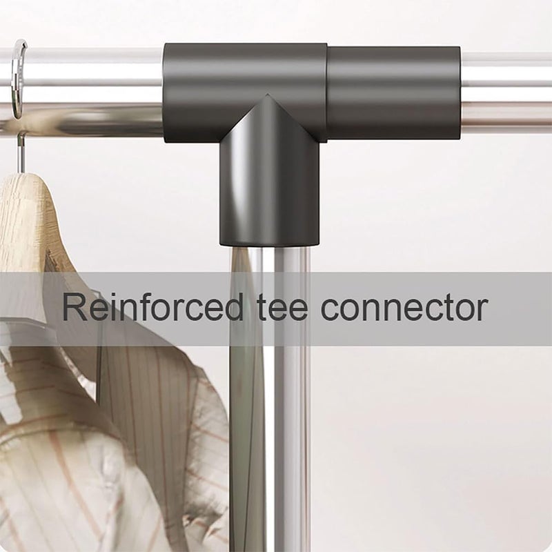 TMOHRA Double Rods Clothes Rack,Adjustable Rolling Clothing Rack for Hanging Clothes Portable Wardrobe Rack,Multipurpose Metal Garment Rack Sturdy Coat Rack for Bedroom Laundry Living Room - Image 4