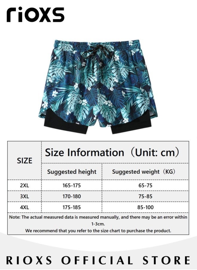 RIOXS - Men's Double Layer Beach Shorts, Comfortable Swimming Shorts with Zippered Pockets and Elastic Waistband, Quick-drying Swim Trunks with Striking Patterns, Fashionable Casual Bathing Short, Suitable for Outdoor Activities - Image 1