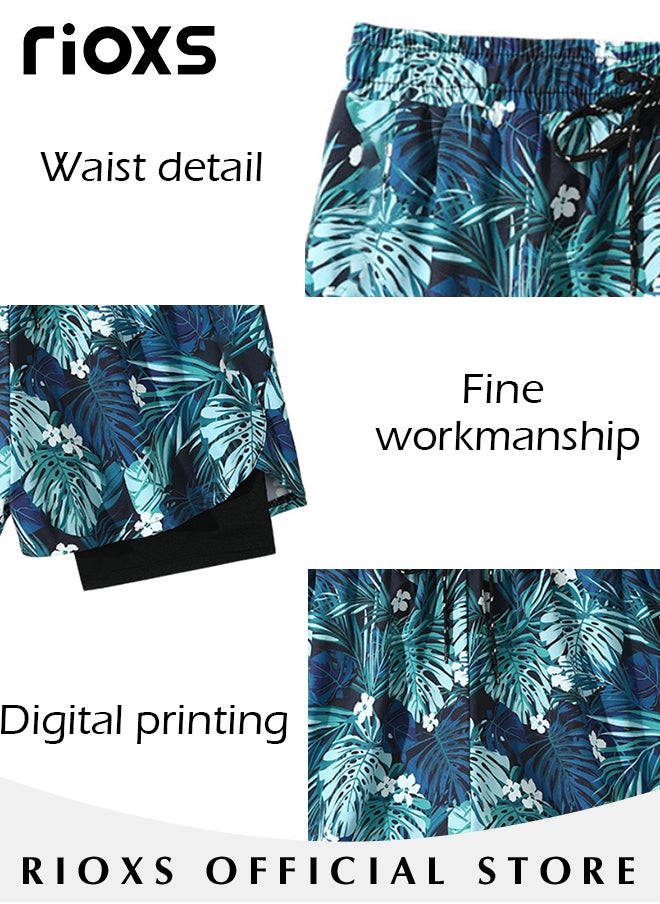 RIOXS - Men's Double Layer Beach Shorts, Comfortable Swimming Shorts with Zippered Pockets and Elastic Waistband, Quick-drying Swim Trunks with Striking Patterns, Fashionable Casual Bathing Short, Suitable for Outdoor Activities - Image 1