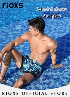 RIOXS Men's Double Layer Beach Shorts, Comfortable Swimming Shorts with Zippered Pockets and Elastic Waistband, Quick-drying Swim Trunks with Striking Patterns, Fashionable Casual Bathing Short, Suitable for Outdoor Activities  - Image 2