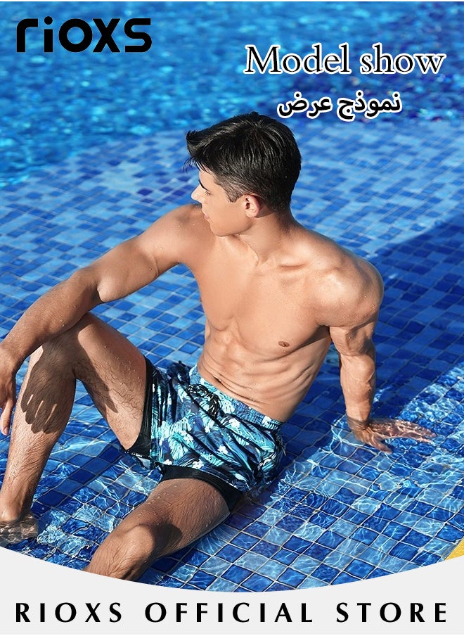 RIOXS - Men's Double Layer Beach Shorts, Comfortable Swimming Shorts with Zippered Pockets and Elastic Waistband, Quick-drying Swim Trunks with Striking Patterns, Fashionable Casual Bathing Short, Suitable for Outdoor Activities - Image 1