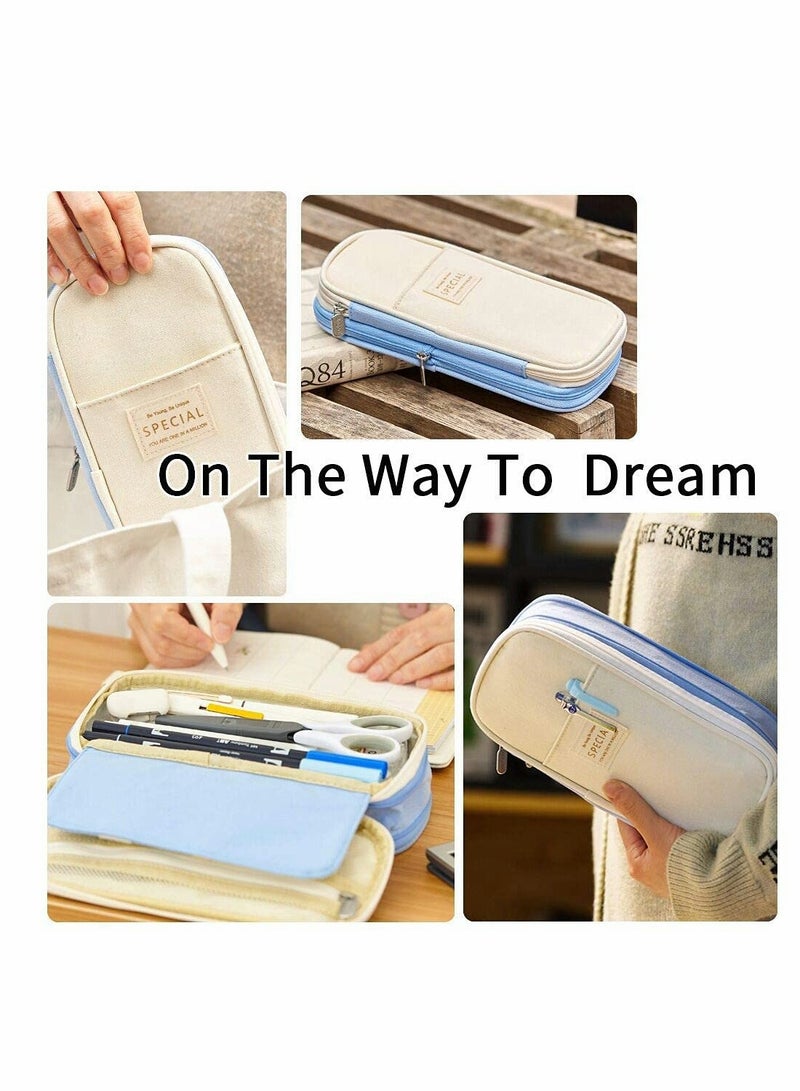 KASTWAVE Big Capacity Pencil Pen Case, Office College School Large Storage High Capacity Bag Pouch Holder Box Organizer Light, (Blue) - Image 5