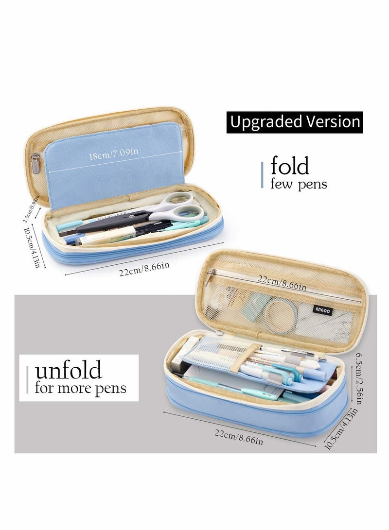 KASTWAVE Big Capacity Pencil Pen Case, Office College School Large Storage High Capacity Bag Pouch Holder Box Organizer Light, (Blue) - Image 2