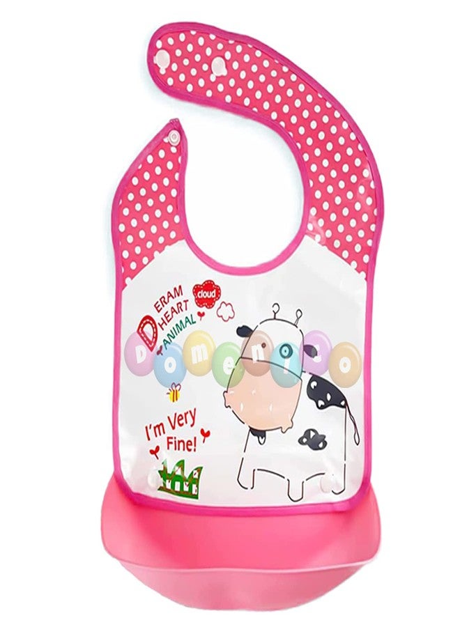 DOMENICO Baby Silicon Bib/Apron for Feeding Infants and Toddlers with Detachable Food Catcher, Waterproof (Random Colours And Prints) (Pack of 1) - Image 3