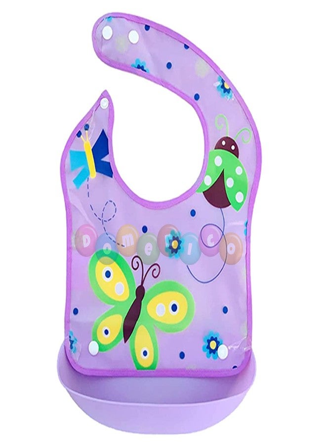 DOMENICO Baby Silicon Bib/Apron for Feeding Infants and Toddlers with Detachable Food Catcher, Waterproof (Random Colours And Prints) (Pack of 1) - Image 2