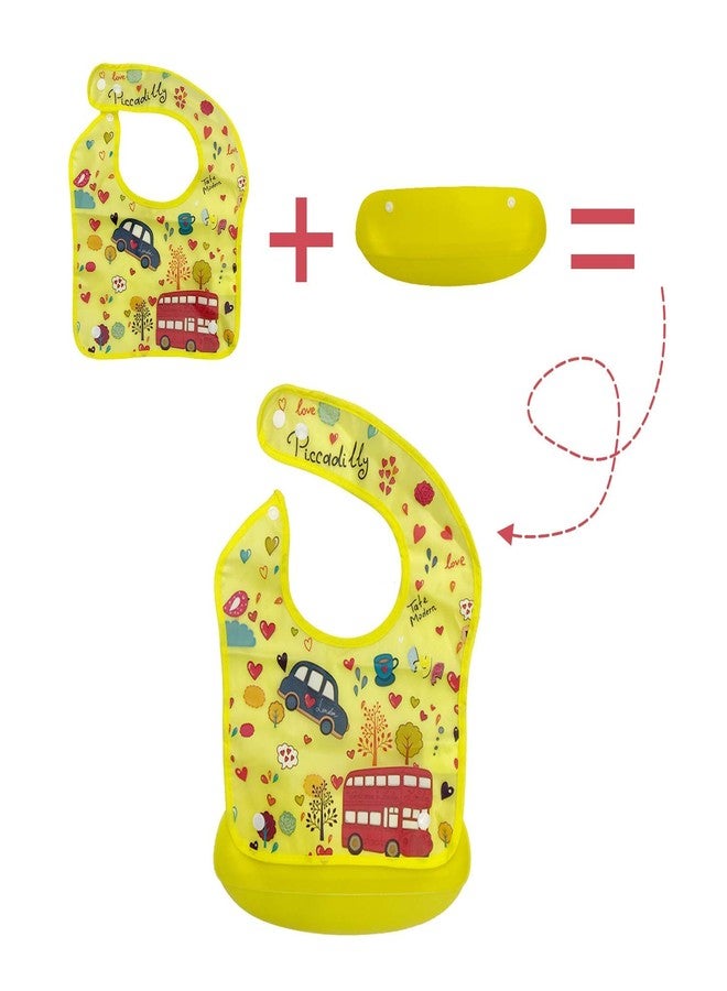 DOMENICO Baby Silicon Bib/Apron for Feeding Infants and Toddlers with Detachable Food Catcher, Waterproof (Random Colours And Prints) (Pack of 1) - Image 4