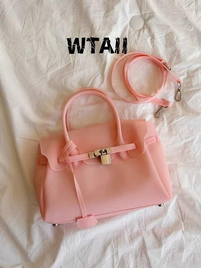 2026 New Transparent Jelly Shoulder Lock Handbag Kelly Bag Small Crossbody Versatile Commuter Tote Bag for Women - Image 4