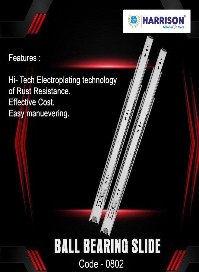 Harrison Telescopic Ball Bearing Slide 0802 | Drawer Channel Stainless Steel | 14 inch Soundless Modular Kitchen Drawer Slides | Rust Free | Load Bearing Capacity 45 kg | Furniture Hardware - Image 3