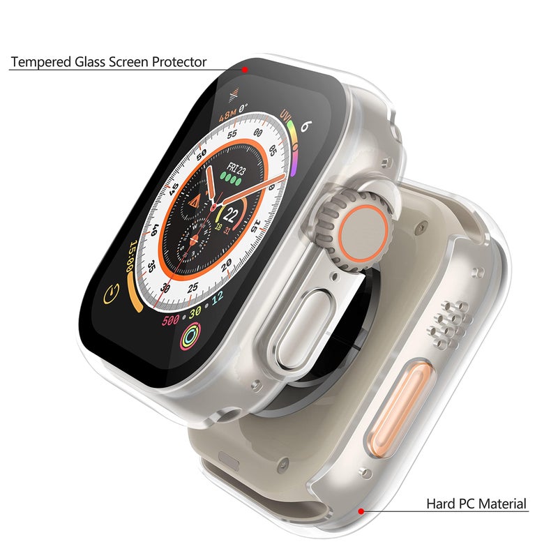 Misxi 2 Pack PC Case Built-in Tempered Glass Screen Protector Compatible with 49mm Apple Watch Ultra 3 (2025) / Ultra 2 / Ultra, Shockproof Protective Cover with Button for iWatch, 1 Black + 1 Transparent - Image 4