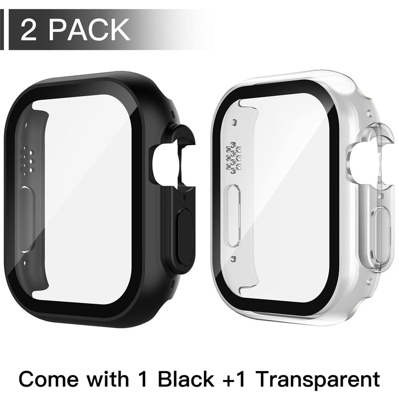 Misxi 2 Pack PC Case Built-in Tempered Glass Screen Protector Compatible with 49mm Apple Watch Ultra 3 (2025) / Ultra 2 / Ultra, Shockproof Protective Cover with Button for iWatch, 1 Black + 1 Transparent - Image 2