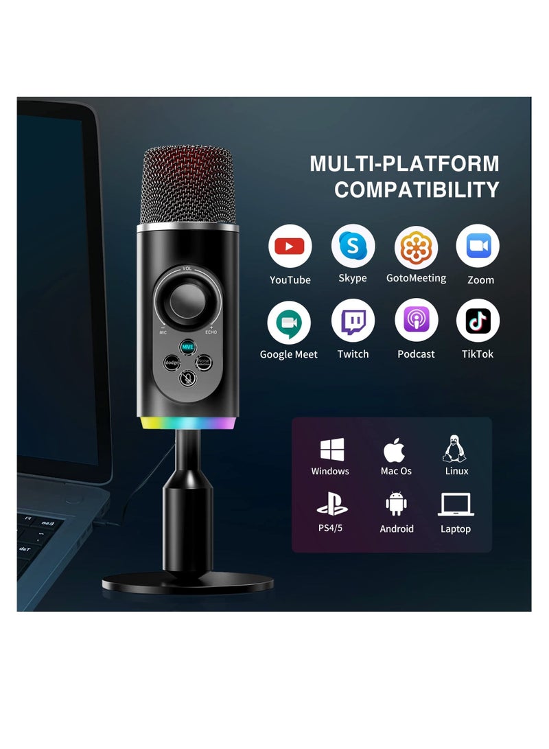 Y&D SYOSI USB Microphone, PC Gaming Microphone C Condenser with RGB Light Headphone Jack Mute Button for Live Streaming Podcast Video Meeting Have Noise canceling and superior sound pick  - Image 2