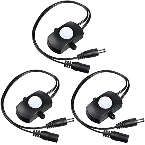 Hortsun 3 Pieces DC 5V-24V 5A PIR Motion Activated Sensor Light Switch Occupancy Motion Sensor with DC Coupler Cable for Party LED Strip Light - Image 1