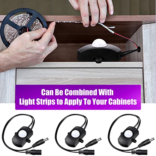 Hortsun 3 Pieces DC 5V-24V 5A PIR Motion Activated Sensor Light Switch Occupancy Motion Sensor with DC Coupler Cable for Party LED Strip Light - Image 5