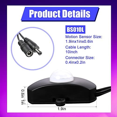 Hortsun 3 Pieces DC 5V-24V 5A PIR Motion Activated Sensor Light Switch Occupancy Motion Sensor with DC Coupler Cable for Party LED Strip Light - Image 2
