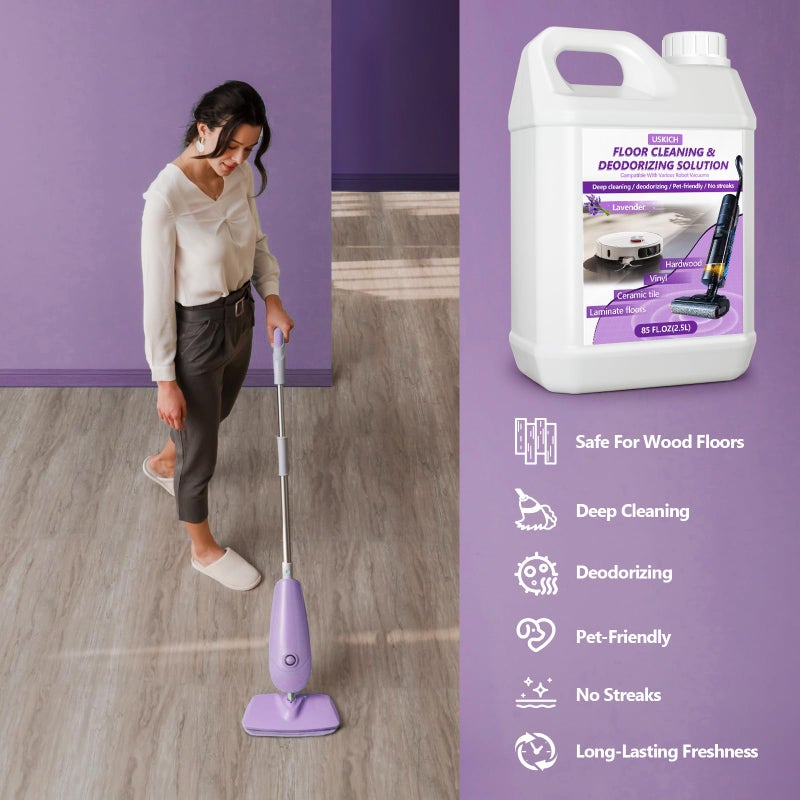 USKICH Floor Cleaning Solution- 85 FL OZ-Floor Cleaner for Mopping with Tineco,Deep Cleaning &Deodorizing for Roborock,Compatible with Saros Series,S8/S7 Series,Q Revo/Q Series,iFLOOR Series Wet Dry Vacuum - Image 2