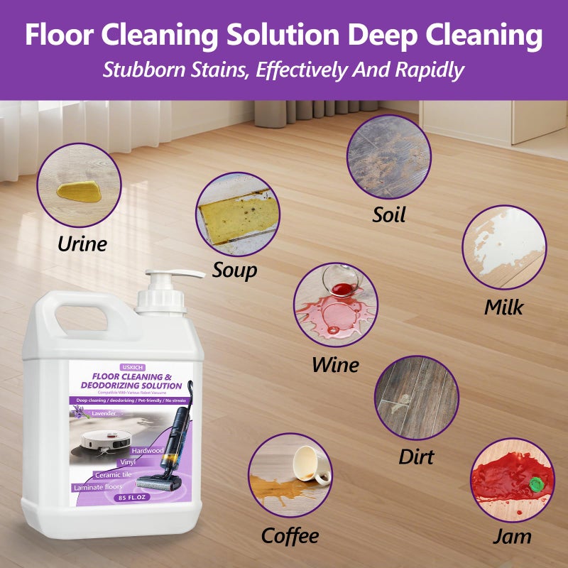 USKICH Floor Cleaning Solution- 85 FL OZ-Floor Cleaner for Mopping with Tineco,Deep Cleaning &Deodorizing for Roborock,Compatible with Saros Series,S8/S7 Series,Q Revo/Q Series,iFLOOR Series Wet Dry Vacuum - Image 4