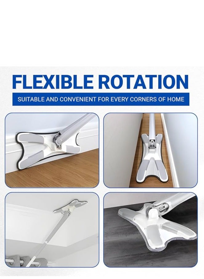 Wet Mop with 360°Rotating Head, Cleaning Floor Mop No Need to Wash Dust ,  With 2 Reusable Microfibre Mop Pads ,Hands-Free Wash Self Wringing Flat Mop, Manual Extrusion Household X-Type Cleaning Tools - Image 3