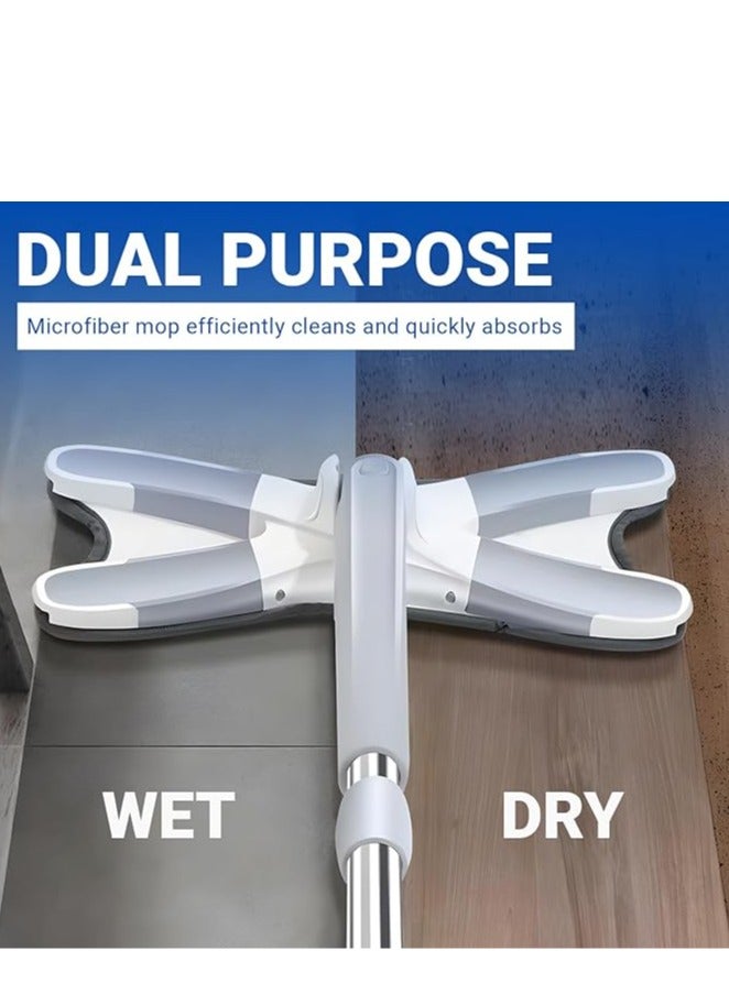 Wet Mop with 360°Rotating Head, Cleaning Floor Mop No Need to Wash Dust ,  With 2 Reusable Microfibre Mop Pads ,Hands-Free Wash Self Wringing Flat Mop, Manual Extrusion Household X-Type Cleaning Tools - Image 4