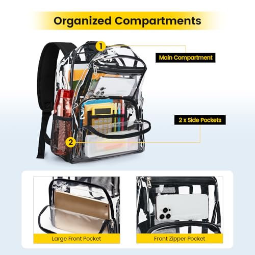 Vorspack Clear Backpack Heavy Duty - Large Transparent Bookbag for Adults, See Through Backpack for College, Work, Travel - Black - Image 3