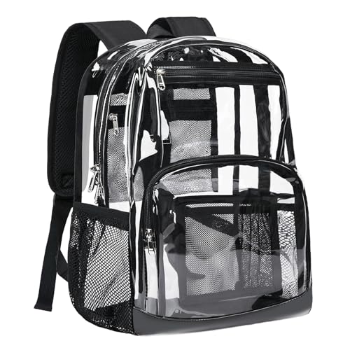 Vorspack Clear Backpack Heavy Duty - Large Transparent Bookbag for Adults, See Through Backpack for College, Work, Travel - Black - Image 1