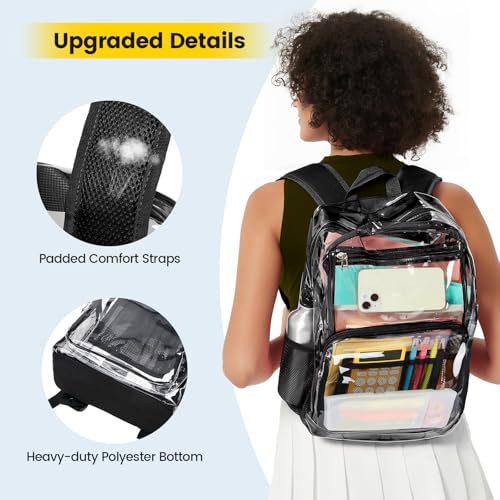Vorspack Clear Backpack Heavy Duty - Large Transparent Bookbag for Adults, See Through Backpack for College, Work, Travel - Black - Image 5