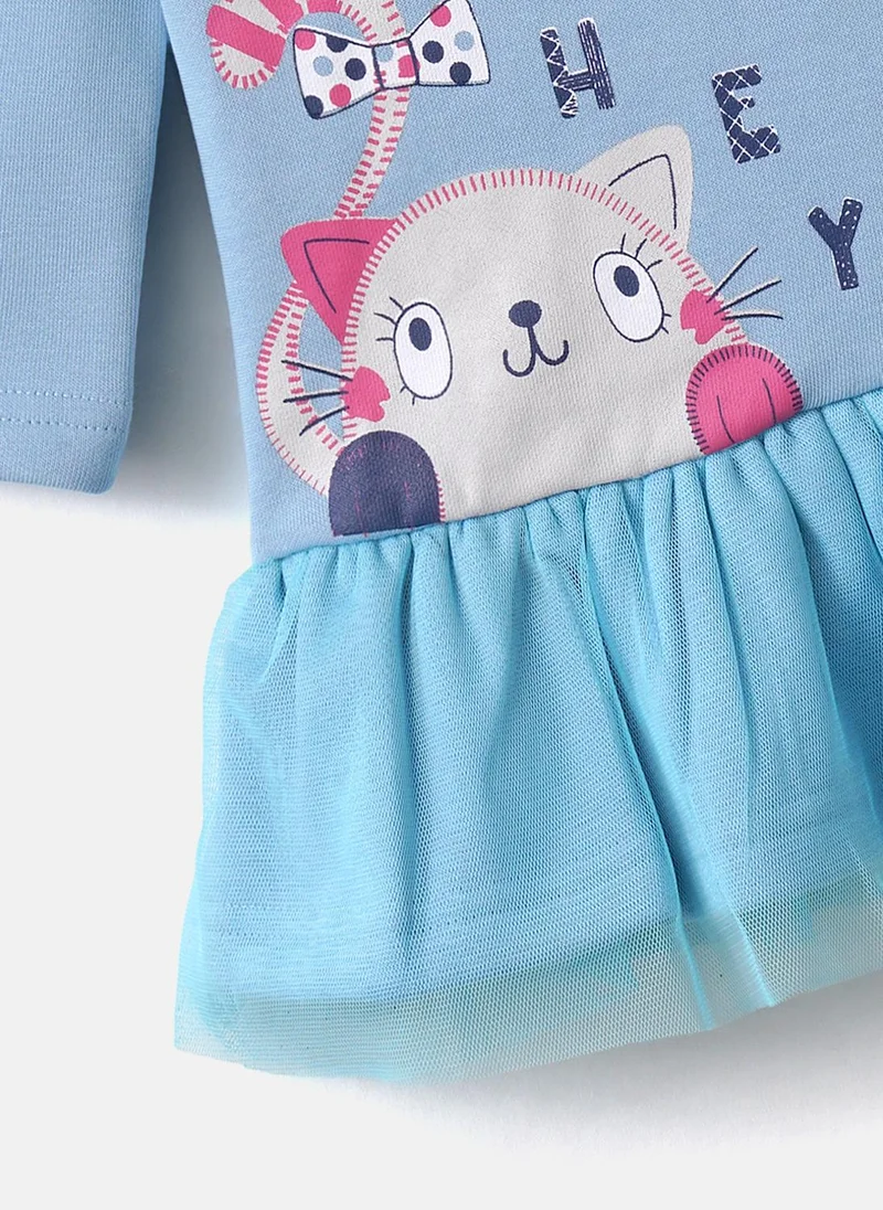 Nautinati Nautinati Girls' Cat Print Full Sleeve Fleece Dress with Frills