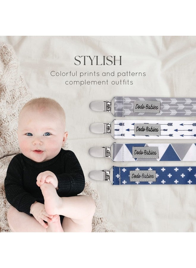 Dodo Babies Pacifier Clip & Teether Toy Set - Four Clips Plus Two Silicone Teether Toys - Universal Holder Fits Most Paci Brands - Fun Blue And Gray Prints For Girls Or Boys - Image 5