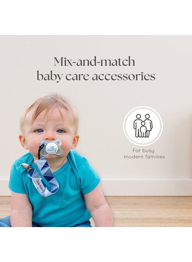 Dodo Babies Pacifier Clip & Teether Toy Set - Four Clips Plus Two Silicone Teether Toys - Universal Holder Fits Most Paci Brands - Fun Blue And Gray Prints For Girls Or Boys - Image 2