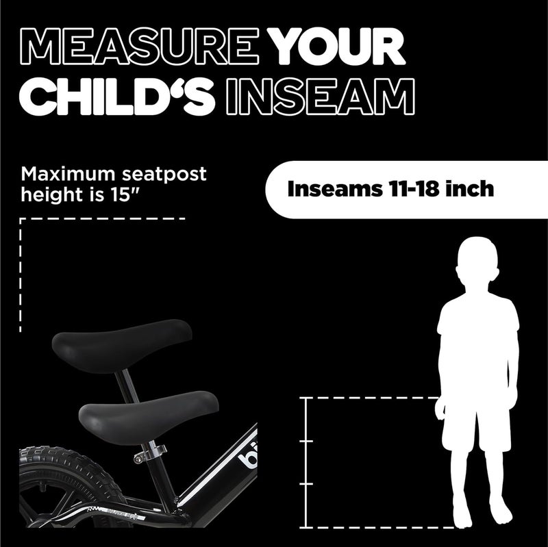 Bixe Balance Bike - 30.5 cm (12") Training Bikes for Kids and Toddlers - 1.8kg (4lbs) Kids' Balance Bike - Children Ages 3, 4, 5 - No Pedal Push Bicycle for Boys or Girls - Black - Image 5