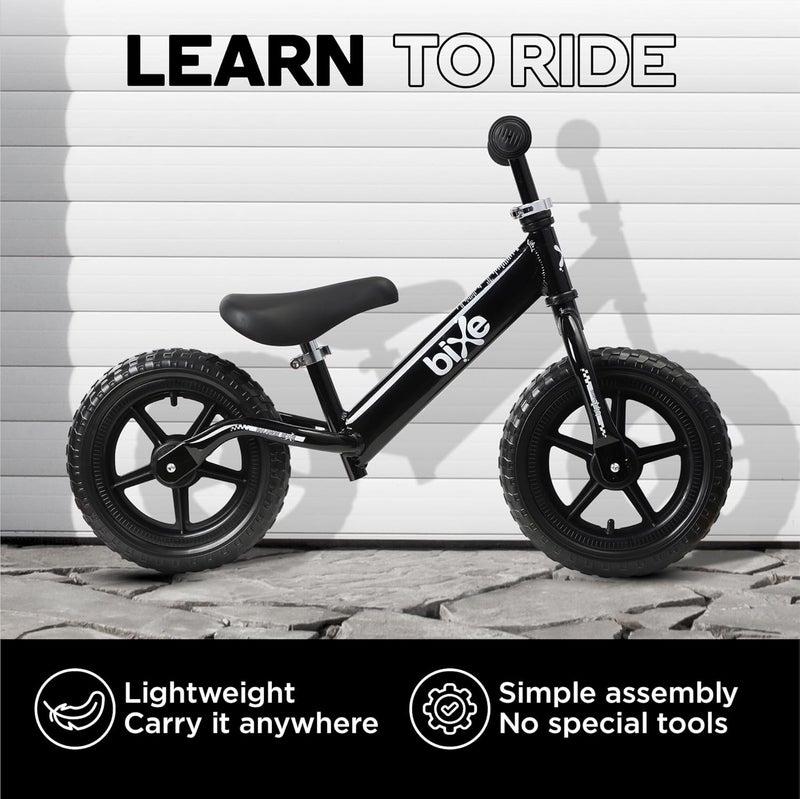 Bixe Balance Bike - 30.5 cm (12") Training Bikes for Kids and Toddlers - 1.8kg (4lbs) Kids' Balance Bike - Children Ages 3, 4, 5 - No Pedal Push Bicycle for Boys or Girls - Black - Image 2