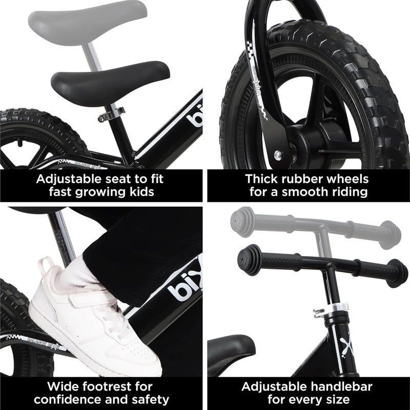 Bixe Balance Bike - 30.5 cm (12") Training Bikes for Kids and Toddlers - 1.8kg (4lbs) Kids' Balance Bike - Children Ages 3, 4, 5 - No Pedal Push Bicycle for Boys or Girls - Black - Image 3