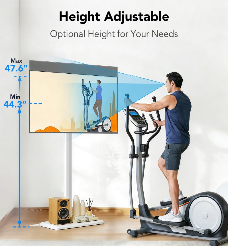 AX WABER Floor TV Stand with Mount for 26-55 inch TVs up to 77 lbs, Height Adjustable Swivel Tilt TV Stand with Wood Base, Saving Space Design for Bedroom, Living Room and Corner, White - Image 4