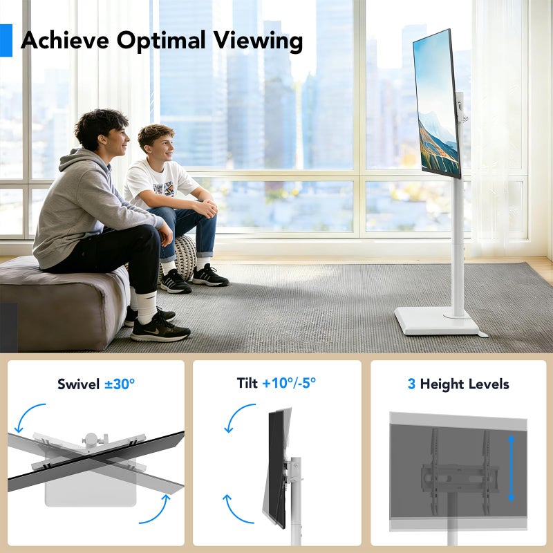 AX WABER Floor TV Stand with Mount for 26-55 inch TVs up to 77 lbs, Height Adjustable Swivel Tilt TV Stand with Wood Base, Saving Space Design for Bedroom, Living Room and Corner, White - Image 2