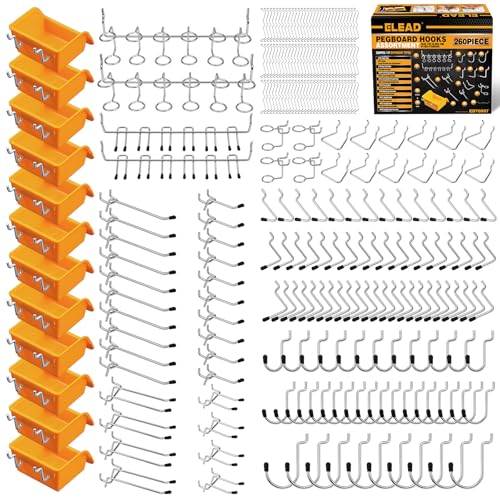 ELEAD طقم خطافات لوح التثبيت 260 قطعة، ملحقات منظم لوح التثبيت للتعليق، ملحقات لوح التثبيت لتنظيم أدوات متنوعة في المرآب والمطبخ والحمام وغرفة الحرف اليدوية - Image 1