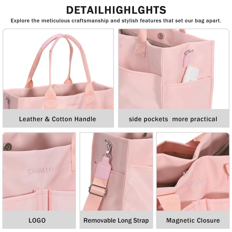 Chinllo Nylon Tote Bags for Women, Large Pockets Handbags Compartments Crossbody Bags Work Laptop Purse for Travel, Beach - Image 3