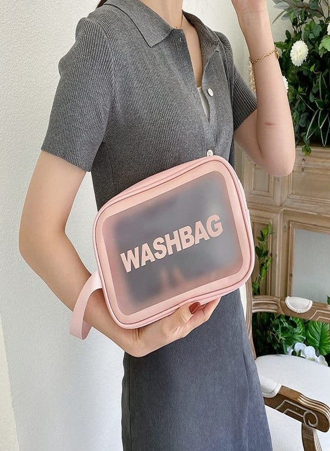 Nightstar Multipurpose Clear PVC Zipper Cosmetic Travel Wash Bag Toiletry Makeup Organizer Portable Carry Bag Pouch for Women Girls (Pack of 3) (Pink) - Image 5