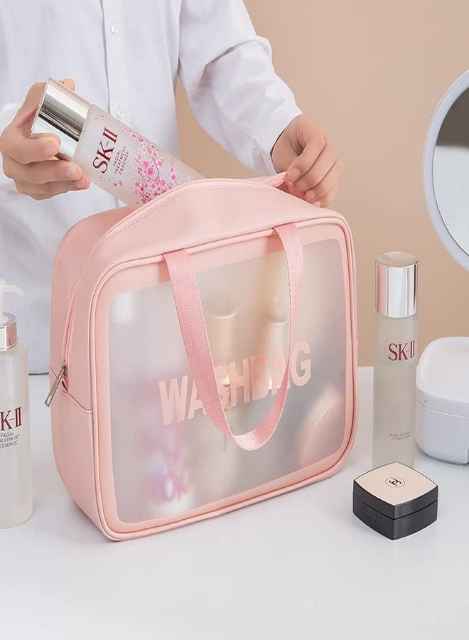 Nightstar Multipurpose Clear PVC Zipper Cosmetic Travel Wash Bag Toiletry Makeup Organizer Portable Carry Bag Pouch for Women Girls (Pack of 3) (Pink) - Image 3