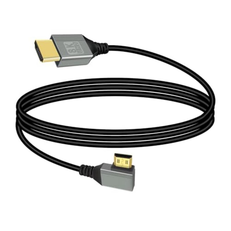 8K Mini HDMI to HDMI Adapter Cable, 90° Right Angle High Speed HDMI 2.1 Cord 48Gbps, Supports 8K@60Hz 4K@120Hz, Compatible with Laptop, TV, Camcorder, Camera 1M - Image 1