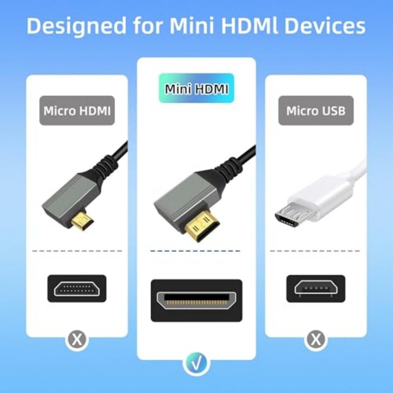 8K Mini HDMI to HDMI Adapter Cable, 90° Right Angle High Speed HDMI 2.1 Cord 48Gbps, Supports 8K@60Hz 4K@120Hz, Compatible with Laptop, TV, Camcorder, Camera 1M - Image 2