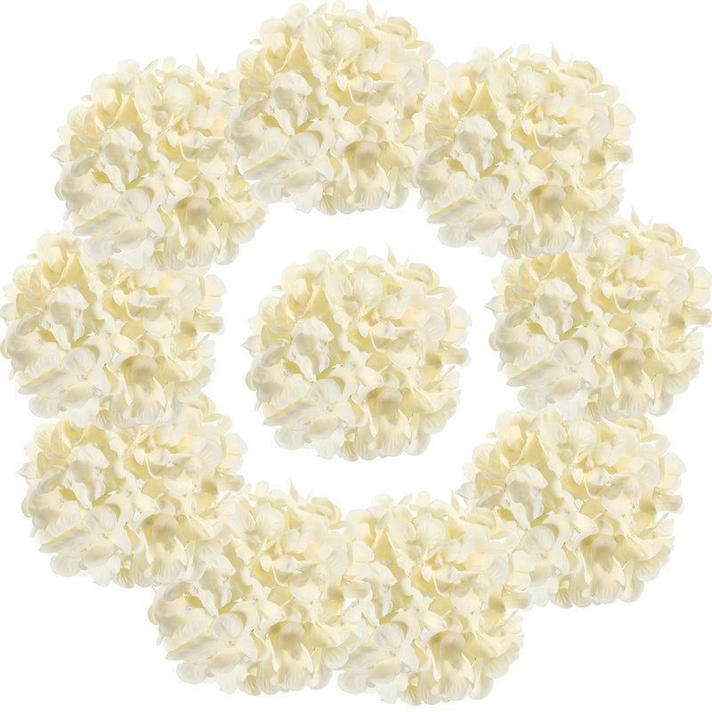 LUSHIDI 10PCS Silk Hydrangea Heads with Stems Artificial Flowers for Wedding Party Home Decor Champagne