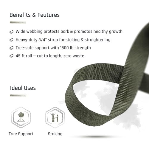 Pelican Rope Tree Straps for Staking Tree Ties for Plant Support 34 Inch Width Guying Material Webbing Garden Strap for Outdoor Tree Straightening 1500 Lbs Strength Army Green 100 Feet - Image 3