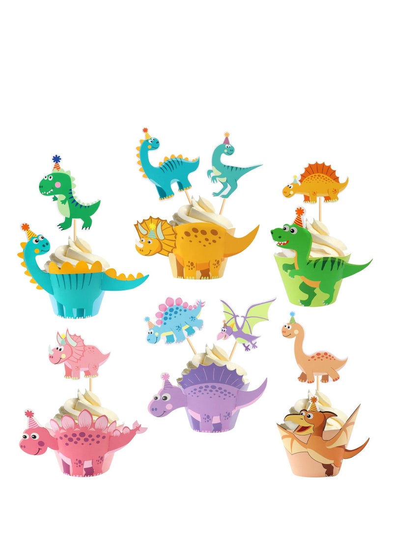 NIBEMINENT Dinosaur Cupcake Wrappers Dino Holders Cake Decorations for Boys Kids Birthday Party Decor Favors Supplies - Image 1