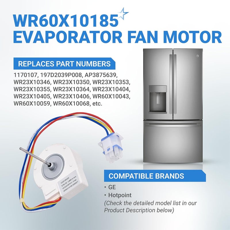 بلو ستارز مروحة مبخر فائقة المتانة WR60X10185 لثلاجات G.E وHotpoint - تحل محل WR23X10353 WR23X10355 WR23X10364 PS1019114 AP3875639 WR60X10043 WR60X10154 - Image 4