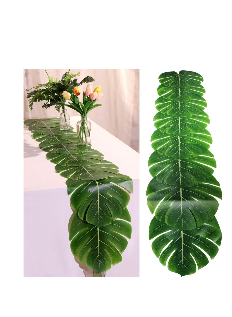 KASTWAVE Artificial Palm Leaves Table Runners, KASTWAVE 72 Inch Long Tropical Palm Leaves Table Runner Faux Leaf Table Cloth for Wedding Hawaiian Theme Party Supply Table Decoration Summer (2 Pieces) - Image 1