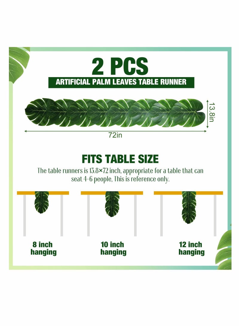 KASTWAVE Artificial Palm Leaves Table Runners, KASTWAVE 72 Inch Long Tropical Palm Leaves Table Runner Faux Leaf Table Cloth for Wedding Hawaiian Theme Party Supply Table Decoration Summer (2 Pieces) - Image 2